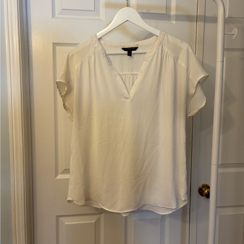 Banana Republic White Short Sleeve Blouse Size Large - Picture 11 of 11